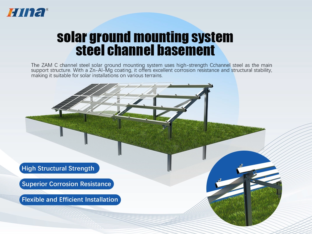 Sistema di montaggio solare a terra in acciaio con canale C in zinco-alluminio-magnesio