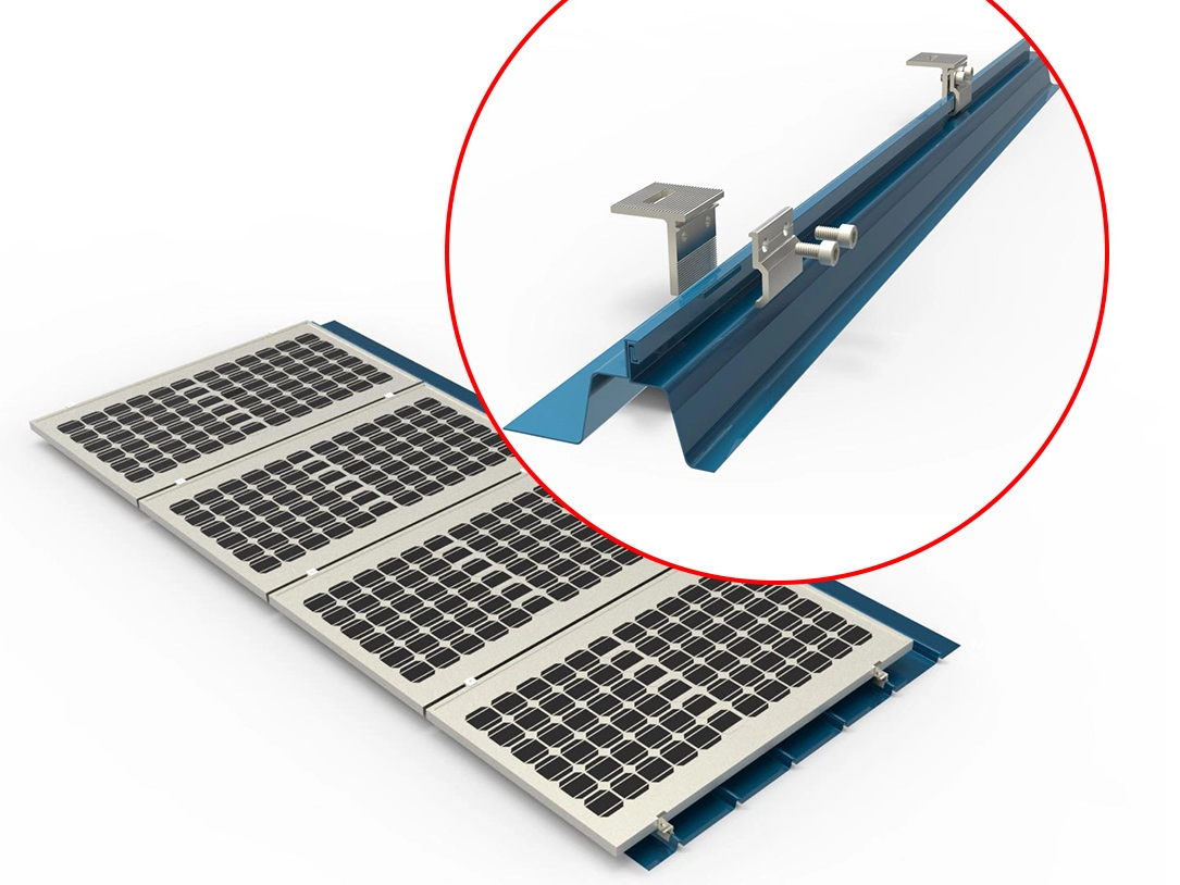Applicazione di morsetti di cucitura in piedi nel montaggio del tetto solare